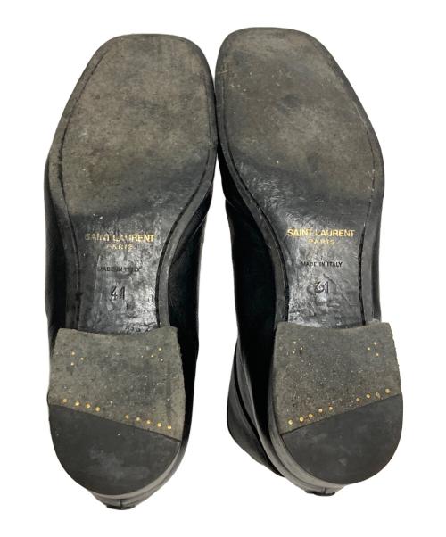 Saint Laurent Paris（サンローランパリ）Saint Laurent Paris (サンローランパリ) ベルテッド スクエアトゥバックジップ レザーブーツ ブラック サイズ:41の古着・服飾アイテム