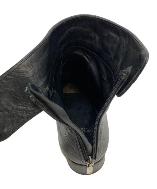 Saint Laurent Paris（サンローランパリ）Saint Laurent Paris (サンローランパリ) ベルテッド スクエアトゥバックジップ レザーブーツ ブラック サイズ:41の古着・服飾アイテム