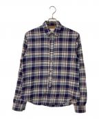 Maison Margielaメゾンマルジェラ）の古着「レザーエルボーパッチ チェックフランネルシャツ」｜ネイビー×グレー