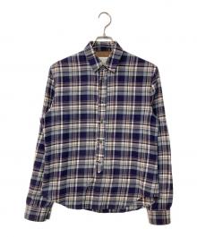 Maison Margiela（メゾンマルジェラ）の古着「レザーエルボーパッチ チェックフランネルシャツ」｜ネイビー×グレー