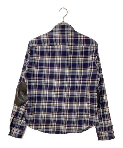 Maison Margiela（メゾンマルジェラ）Maison Margiela (メゾンマルジェラ) レザーエルボーパッチ チェックフランネルシャツ ネイビー×グレー サイズ:46の古着・服飾アイテム