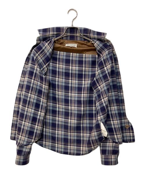 Maison Margiela（メゾンマルジェラ）Maison Margiela (メゾンマルジェラ) レザーエルボーパッチ チェックフランネルシャツ ネイビー×グレー サイズ:46の古着・服飾アイテム
