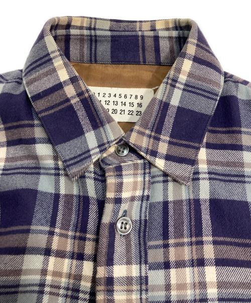 Maison Margiela（メゾンマルジェラ）Maison Margiela (メゾンマルジェラ) レザーエルボーパッチ チェックフランネルシャツ ネイビー×グレー サイズ:46の古着・服飾アイテム