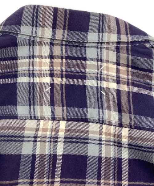 Maison Margiela（メゾンマルジェラ）Maison Margiela (メゾンマルジェラ) レザーエルボーパッチ チェックフランネルシャツ ネイビー×グレー サイズ:46の古着・服飾アイテム