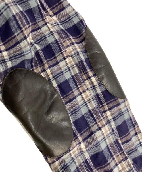 Maison Margiela（メゾンマルジェラ）Maison Margiela (メゾンマルジェラ) レザーエルボーパッチ チェックフランネルシャツ ネイビー×グレー サイズ:46の古着・服飾アイテム