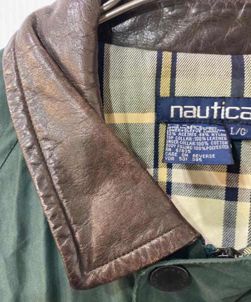 NAUTICA（ノーティカ）NAUTICA (ノーティカ) 襟レザーハンティングジャケット グリーン サイズ:Ｌの古着・服飾アイテム