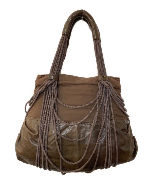 DIESEL（ディーゼル）DIESEL (ディーゼル) ロープレザー トートバッグ/Rope Leather Shoulder Bag オリーブ×ブラウンの古着・服飾アイテム