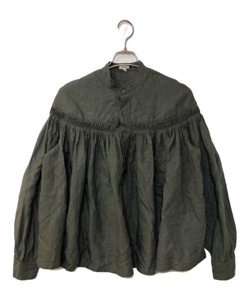SCYE（サイ）SCYE (サイ) Organic Linen Tuck Half Placket Shirts/Linen Cambric Tucked Bloese グリーン サイズ:40の古着・服飾アイテム