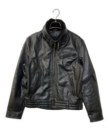 Liugoo Leathers（リューグーレザーズ）の古着「スタンドカラーカウレザージャケット」｜ブラック