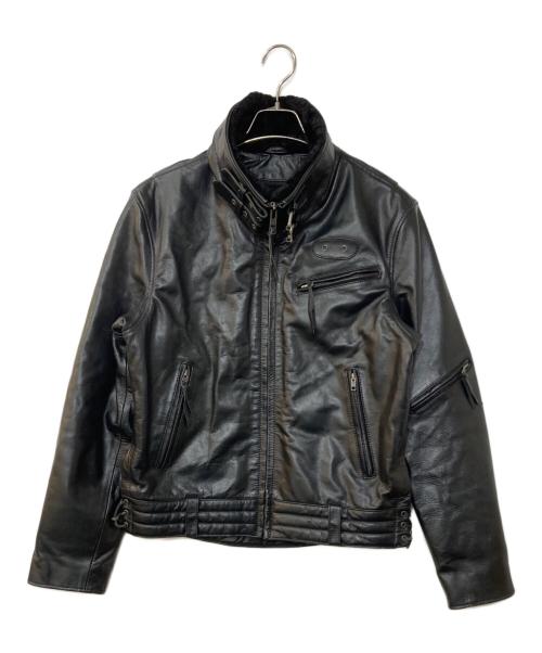 Liugoo Leathers（リューグーレザーズ）Liugoo Leathers (リューグーレザーズ) スタンドカラーカウレザージャケット ブラック サイズ:Lの古着・服飾アイテム