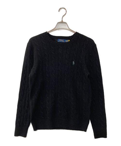 POLO RALPH LAUREN（ポロ・ラルフローレン）POLO RALPH LAUREN (ポロ・ラルフローレン) ミニポニー刺繍ケーブルニット ブラック サイズ:Sの古着・服飾アイテム