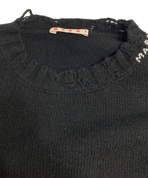 MARNI（マルニ）MARNI (マルニ) 刺繍ロゴダメージ加工ニット ブラック サイズ:14(キッズ規格)の古着・服飾アイテム