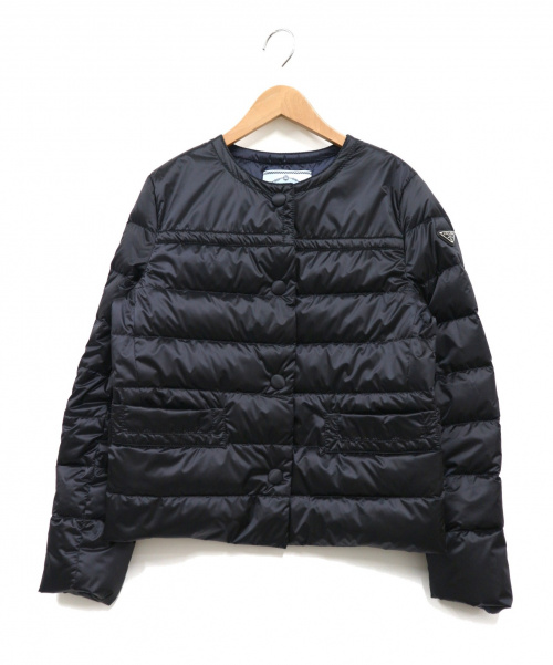 PRADA（プラダ）PRADA (プラダ) ノーカラーダウンジャケット ブラック サイズ:38の古着・服飾アイテム