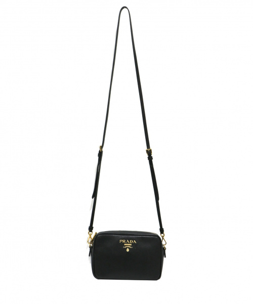 PRADA（プラダ）PRADA (プラダ) サフィアーノレザーショルダーバッグ ブラックの古着・服飾アイテム