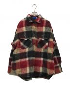 BLUE LABEL CRESTBRIDGEブルーレーベルクレストブリッジ）の古着「チェックモヘヤブラッシュCPOジャケット/cpoジャケット/モヘアジャケット/55f02-443-16」｜レッド×ブラック