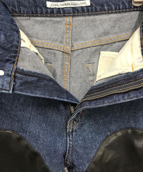 JOHN LAWRENCE SULLIVAN（ジョン ローレンス サリバン）JOHN LAWRENCE SULLIVAN (ジョンローレンスサリバン) デニム×ヴィーガンレザーバイカラーパンツ ブルー×ブラック サイズ:Sの古着・服飾アイテム