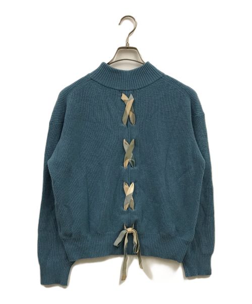 BLUE LABEL CRESTBRIDGE（ブルーレーベルクレストブリッジ）BLUE LABEL CRESTBRIDGE (ブルーレーベルクレストブリッジ) ソフトウール バックレースアッププルオーバーニット/55N20-686-22/ウールニット/レースアップニット/ニット ブルー サイズ:SIZE 38の古着・服飾アイテム