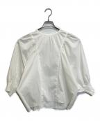 ebureエブール）の古着「チリメンタイプライター ギャザースリーブブラウス」｜ホワイト