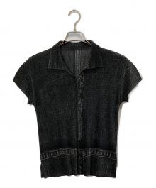 PLEATS PLEASE（プリーツプリーズ）の古着「デニム転写プリーツブラウス」｜ブラック