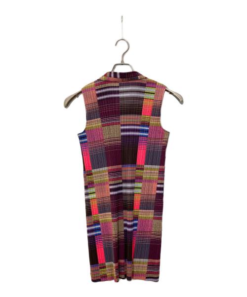 PLEATS PLEASE（プリーツプリーズ）PLEATS PLEASE (プリーツプリーズ) スキッパーカラーブロックプリーツワンピース マルチカラー サイズ:3の古着・服飾アイテム