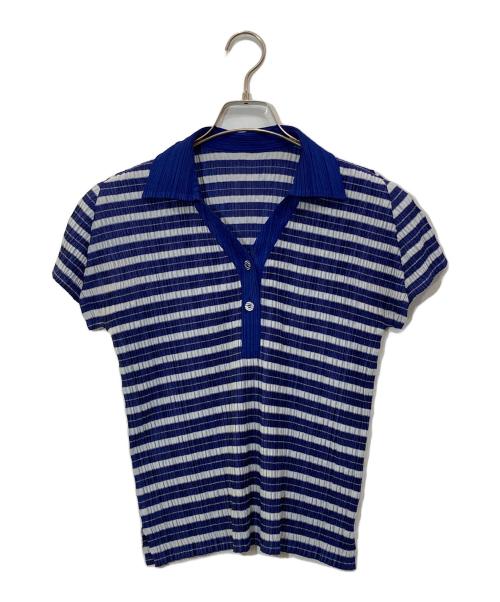 PLEATS PLEASE（プリーツプリーズ）PLEATS PLEASE (プリーツプリーズ) ボーダープリーツブラウス ブルー サイズ:3の古着・服飾アイテム