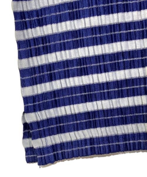 PLEATS PLEASE（プリーツプリーズ）PLEATS PLEASE (プリーツプリーズ) ボーダープリーツブラウス ブルー サイズ:3の古着・服飾アイテム