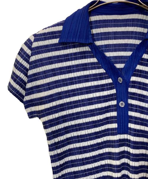 PLEATS PLEASE（プリーツプリーズ）PLEATS PLEASE (プリーツプリーズ) ボーダープリーツブラウス ブルー サイズ:3の古着・服飾アイテム