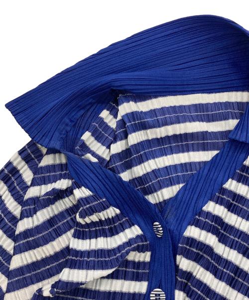 PLEATS PLEASE（プリーツプリーズ）PLEATS PLEASE (プリーツプリーズ) ボーダープリーツブラウス ブルー サイズ:3の古着・服飾アイテム