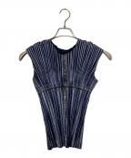 PLEATS PLEASEプリーツプリーズ）の古着「デニム転写プリーツブラウス」｜ブルー