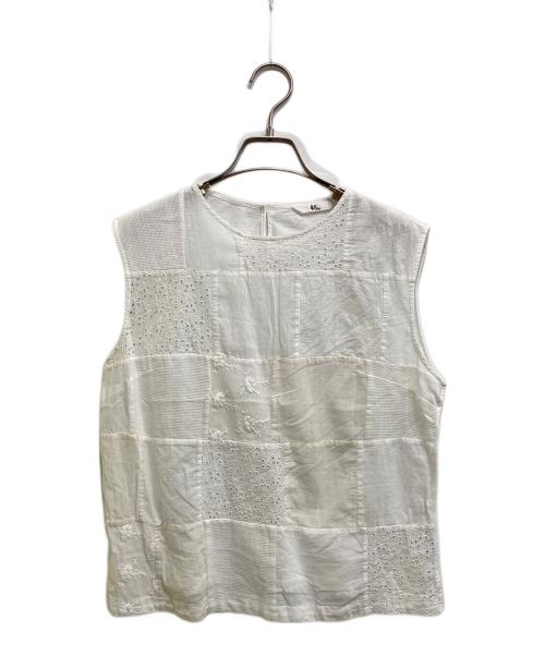 45R（フォーティファイブ・アール）45R (フォーティファイブ・アール) パッチワークノースリーブブラウス ホワイト サイズ:2の古着・服飾アイテム