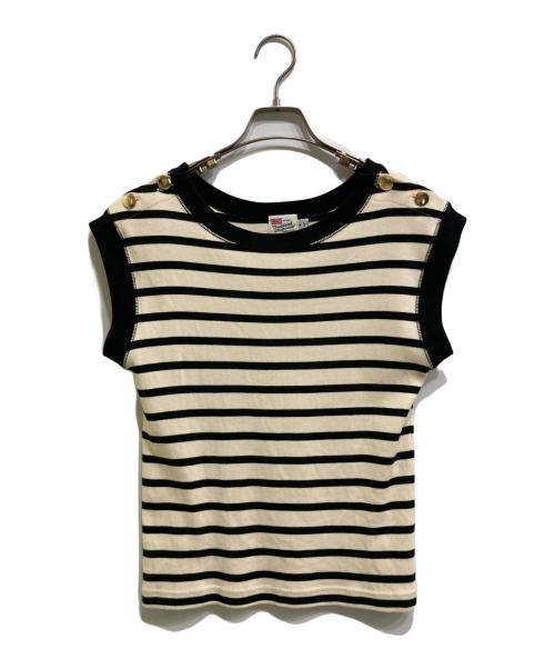 Traditional Weatherwear（トラディショナルウェザーウェア）Traditional Weatherwear (トラディショナルウェザーウェア) ショルダーボタンノースリーブニット アイボリー×ブラック サイズ:Sの古着・服飾アイテム