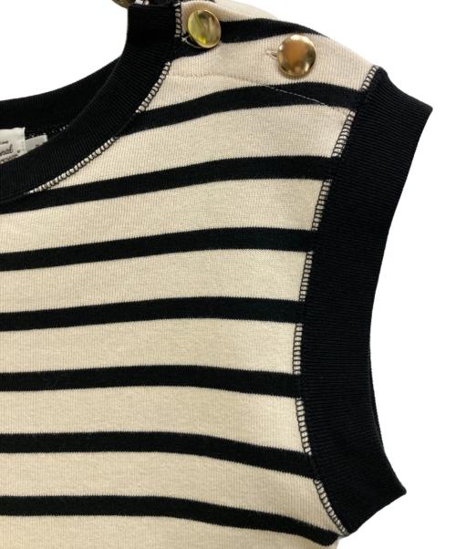 Traditional Weatherwear（トラディショナルウェザーウェア）Traditional Weatherwear (トラディショナルウェザーウェア) ショルダーボタンノースリーブニット アイボリー×ブラック サイズ:Sの古着・服飾アイテム