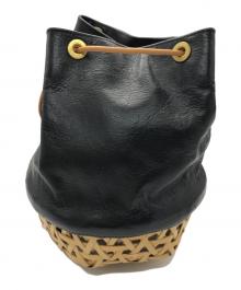 crafty（クラフティ）の古着「レザーコンビ巾着カゴバッグ」｜ブラック×ベージュ