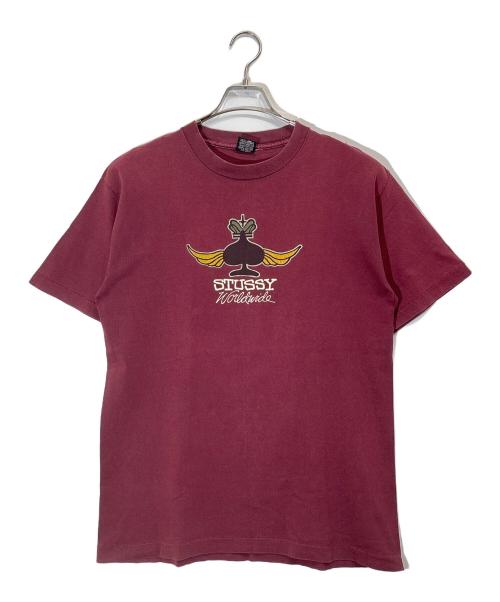 stussy（ステューシー）stussy (ステューシー) スペードロゴプリントTシャツ ボルドー サイズ:Lの古着・服飾アイテム