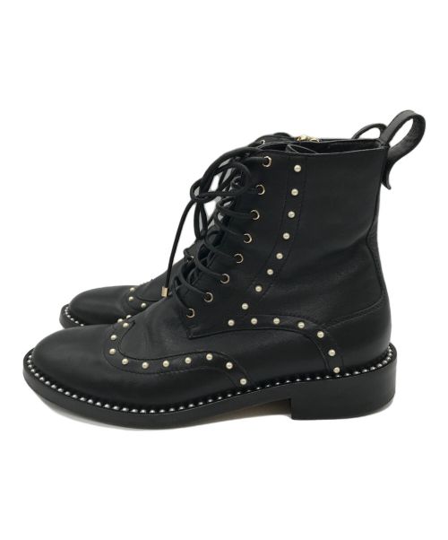 JIMMY CHOO（ジミーチュウ）JIMMY CHOO (ジミーチュウ) パールスタッズショートブーツ ブラック サイズ:36の古着・服飾アイテム