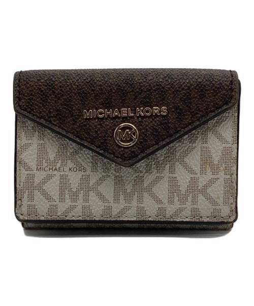 MICHAEL KORS（マイケル・コース）MICHAEL KORS (マイケルコース) シグネチャー3つ折り財布 ホワイト×ブラウンの古着・服飾アイテム