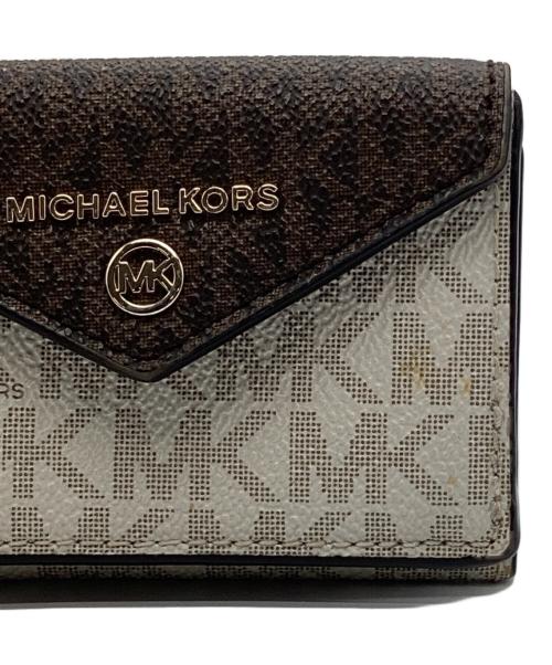 MICHAEL KORS（マイケル・コース）MICHAEL KORS (マイケルコース) シグネチャー3つ折り財布 ホワイト×ブラウンの古着・服飾アイテム