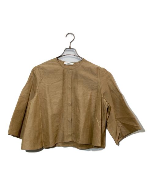 ebure（エブール）EBURE (エブール) ドライグログラン ノーカラーブラウス ベージュ サイズ:38の古着・服飾アイテム