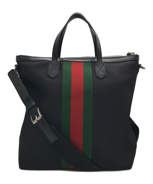 GUCCI（グッチ）GUCCI (グッチ) 2WAY シェリーライン キャンバストートバッグ ブラックの古着・服飾アイテム
