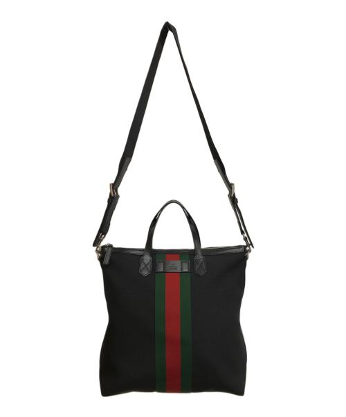 GUCCI（グッチ）GUCCI (グッチ) 2WAY シェリーライン キャンバストートバッグ ブラックの古着・服飾アイテム