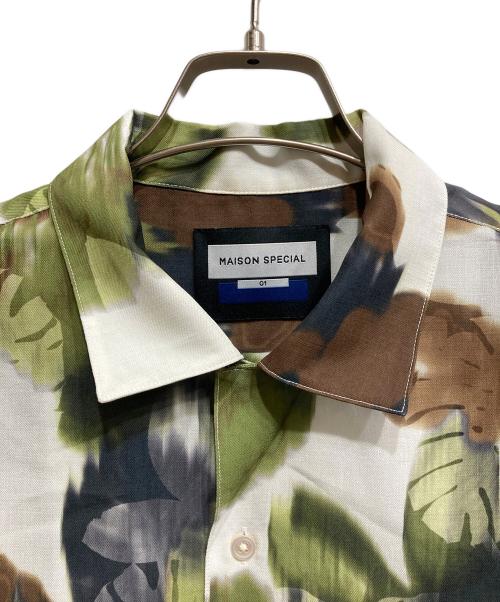 MAISON SPECIAL（メゾンスペシャル）MAISON SPECIAL (メゾンスペシャル) Sheer Print Prime-Over Short Sleeve Open Collar Shirt グリーン×ホワイト サイズ:1の古着・服飾アイテム