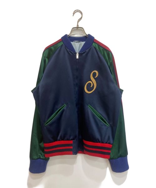 GUCCI（グッチ）GUCCI (グッチ) タイガー刺繍スカジャン/482141 Z641B ネイビー×グリーン サイズ:SIZE 48の古着・服飾アイテム