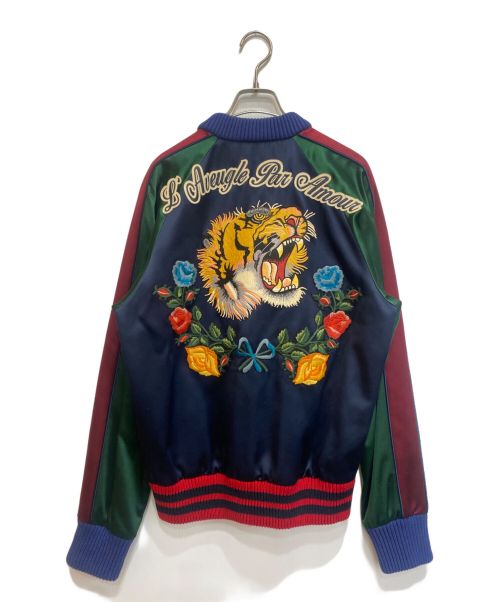 GUCCI（グッチ）GUCCI (グッチ) タイガー刺繍スカジャン/482141 Z641B ネイビー×グリーン サイズ:SIZE 48の古着・服飾アイテム