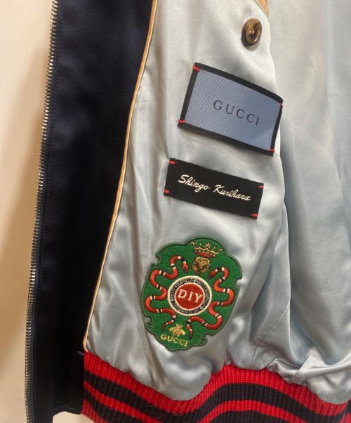 GUCCI（グッチ）GUCCI (グッチ) タイガー刺繍スカジャン/482141 Z641B ネイビー×グリーン サイズ:SIZE 48の古着・服飾アイテム