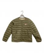 DANTONダントン）の古着「ノーカラーダウンジャケット」｜カーキ