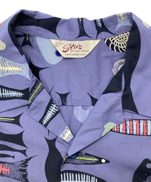 Star OF HOLLYWOOD（スターオブハリウッド）STAR OF HOLLYWOOD (スターオブハリウッド) BROAD COTTON OPEN SHIRT “FISH” パープル サイズ:Lの古着・服飾アイテム
