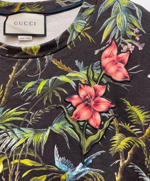 GUCCI（グッチ）GUCCI (グッチ) Tropical Print Felted Cotton Sweatshirt ブラック×グリーン サイズ:Mの古着・服飾アイテム