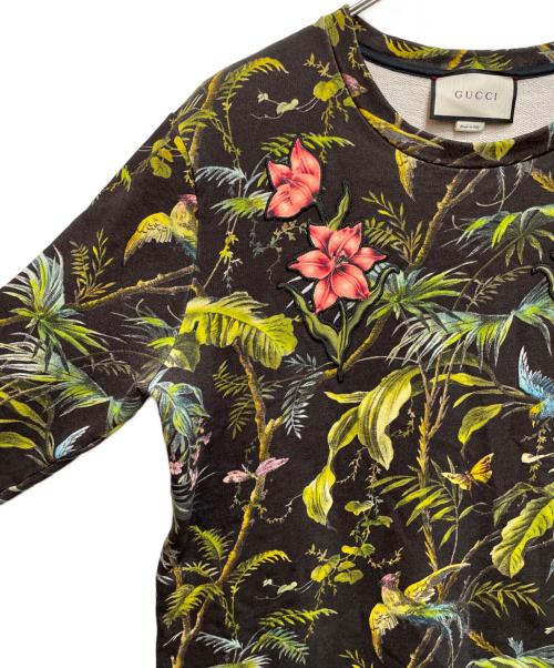 GUCCI（グッチ）GUCCI (グッチ) Tropical Print Felted Cotton Sweatshirt ブラック×グリーン サイズ:Mの古着・服飾アイテム