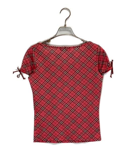 Burberry's（バーバリーズ）Burberry's (バーバリーズ) ノバチェックリボンスリーブカットソー ピンク サイズ:Mの古着・服飾アイテム