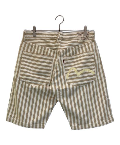 EVISU（エヴィス）EVISU (エビス) 2001 カモメプリントコットン ストライプ ショーツ ベージュ サイズ:38の古着・服飾アイテム